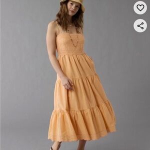 American Eagle Outfitters Peach Smocked Tiered Maxi Dress